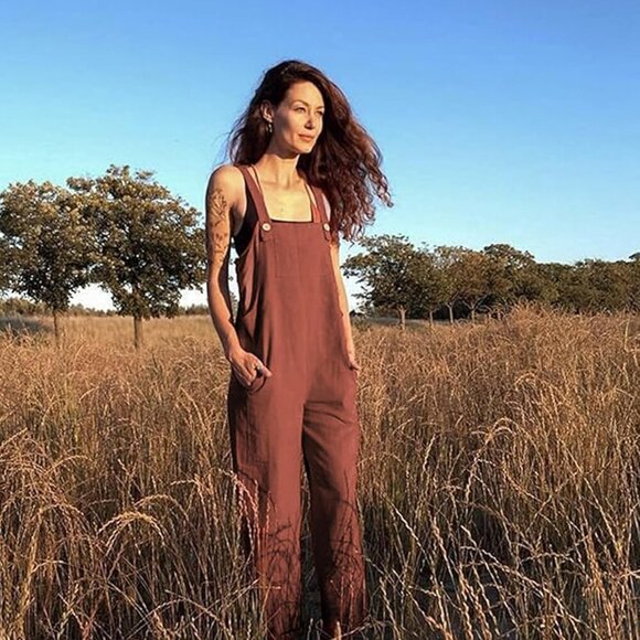 Women's Sleeveless Cotton Linen Overalls Rompers Baggy Wide Leg Jumpsuits - Picture 4 of 7